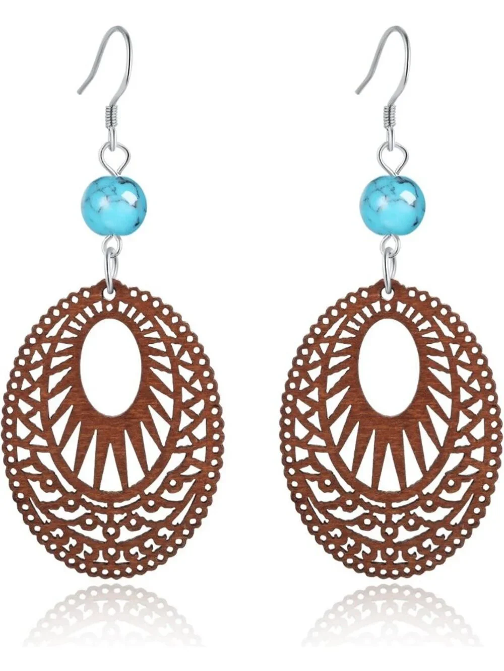 Trendy Boho Turquoise Dangle Earrings, Vintage Ethnic Drop Jewelry, Beach